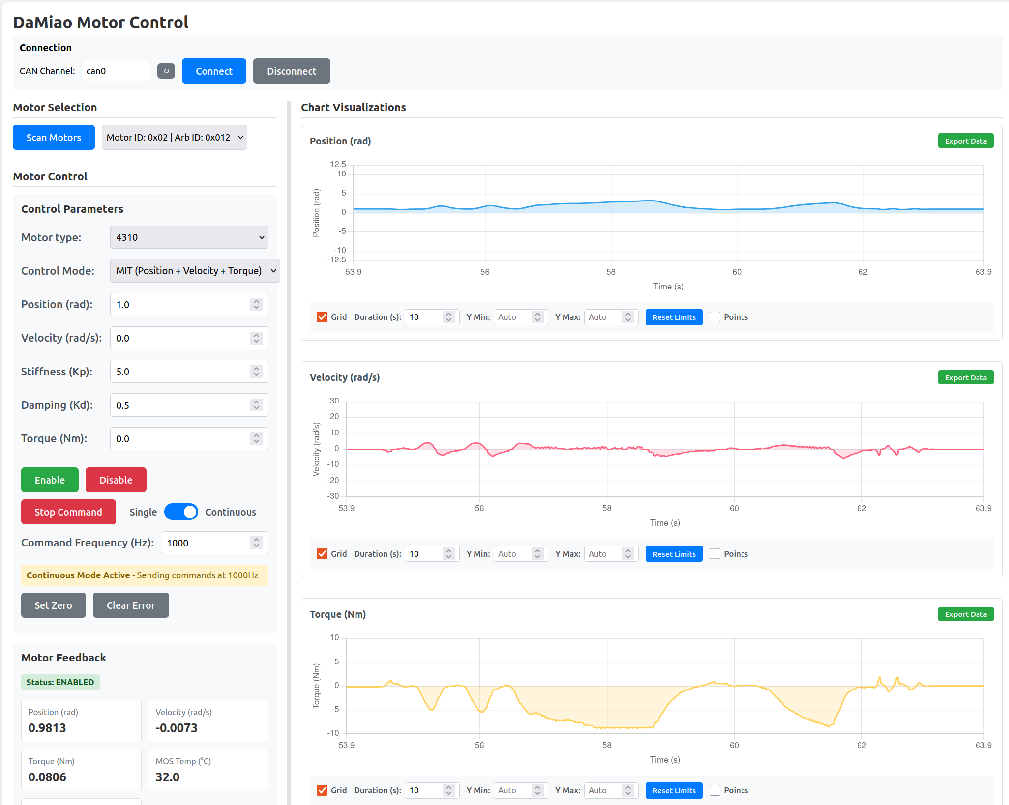 DaMiao Motor Control Web GUI